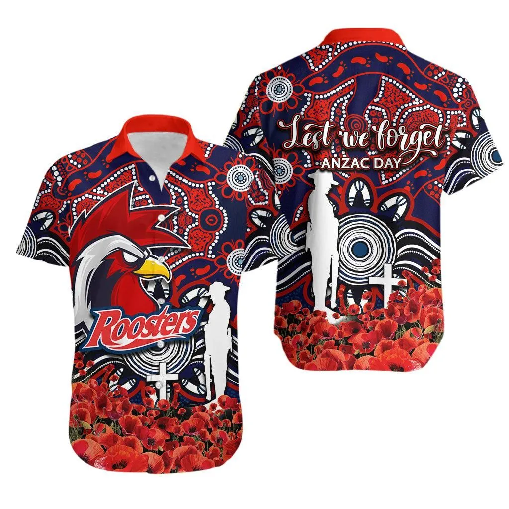 Roosters Hawaiian Shirt Anzac Day Poppy Flowers With Aboriginal Lt6_1