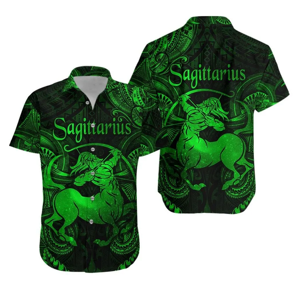 Sagittarius Zodiac Polynesian Hawaiian Shirt Unique Style Green Lt8_1
