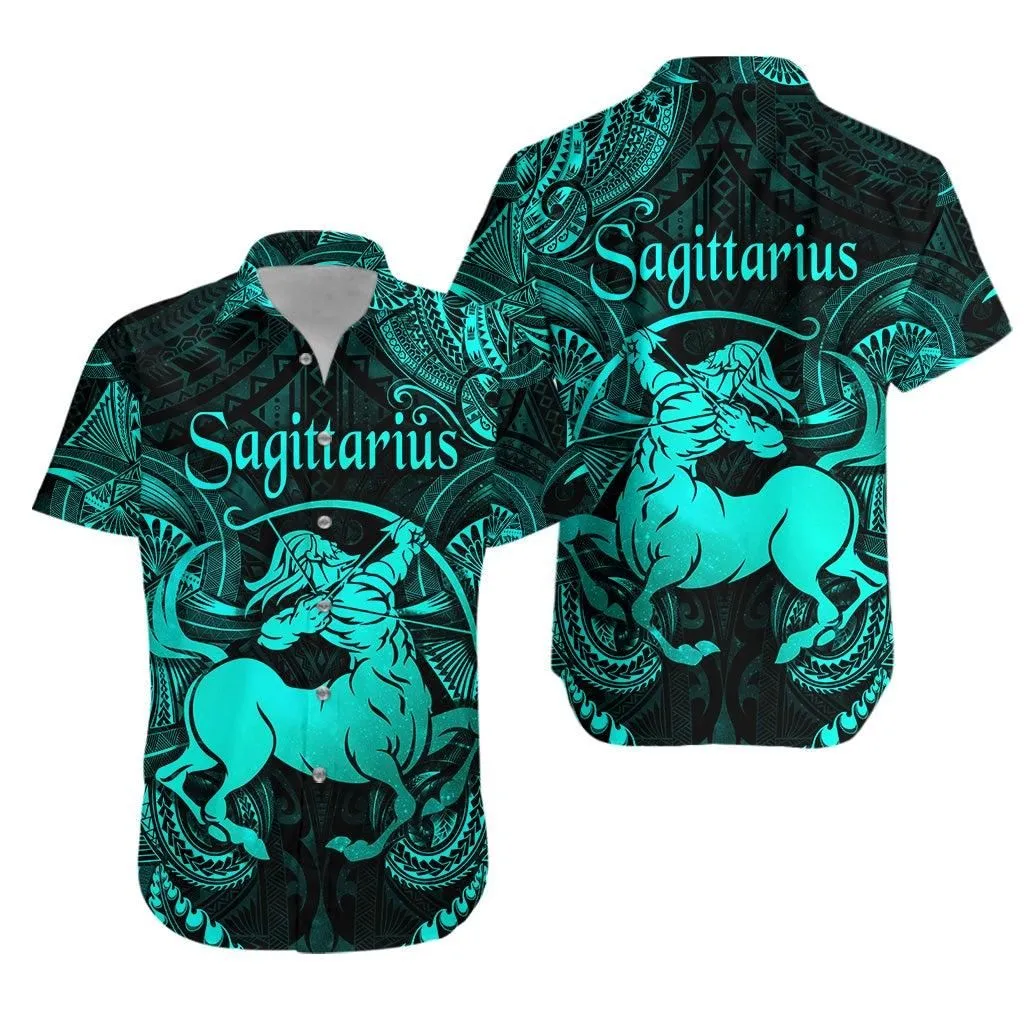 Sagittarius Zodiac Polynesian Hawaiian Shirt Unique Style Turquoise Lt8_1