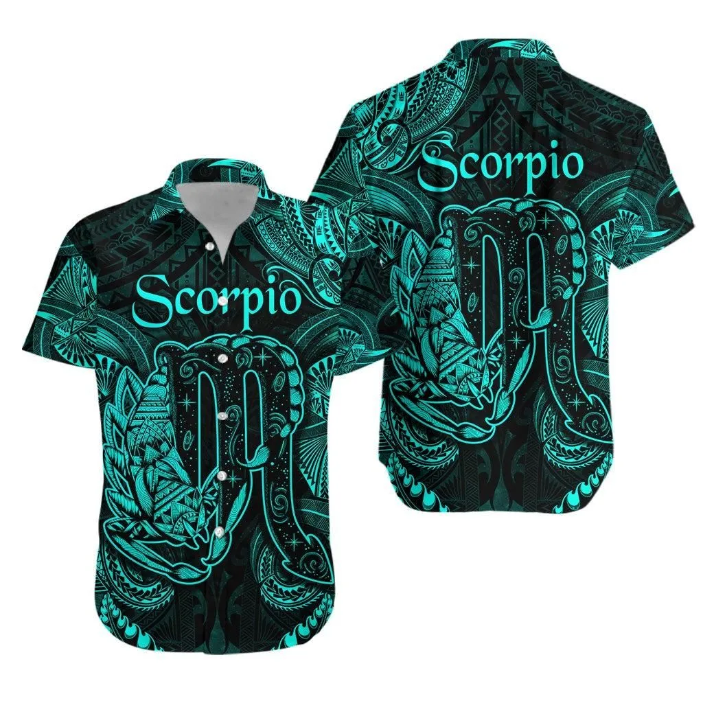 Scorpio Zodiac Polynesian Hawaiian Shirt Unique Style Turquoise Lt8_1