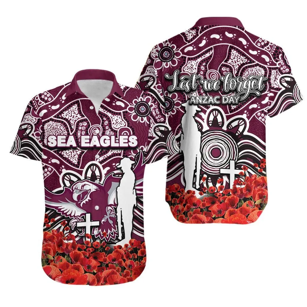 Sea Eagles Hawaiian Shirt Anzac Day Poppy Flowers With Aboriginal Lt6_1