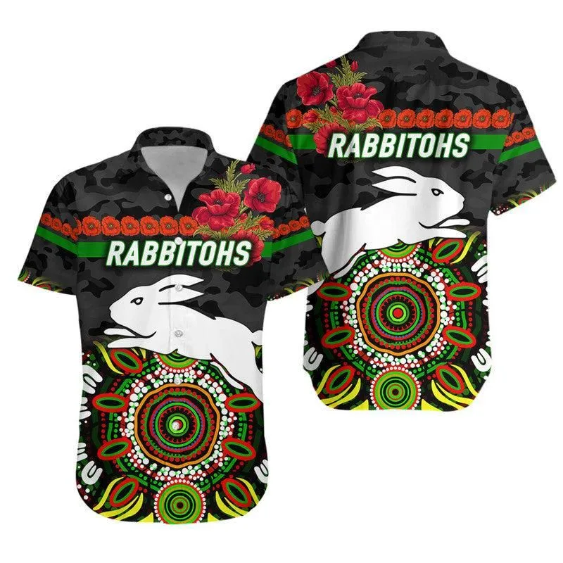South Sydney Rabbitohs Anzac 2022 Hawaiian Shirt Indigenous Vibes   Black Lt8_1