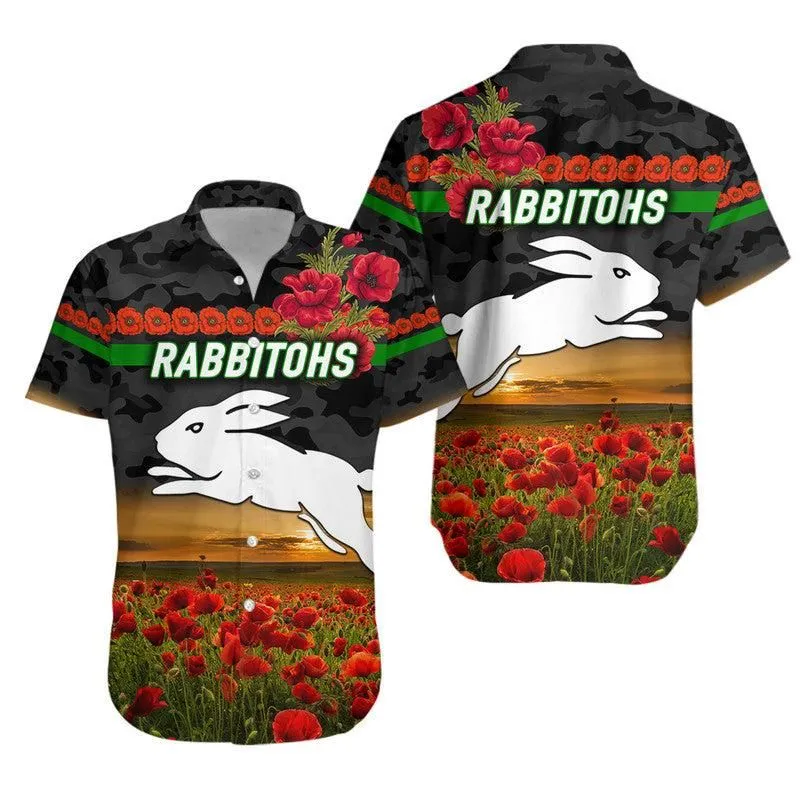 South Sydney Rabbitohs Anzac 2022 Hawaiian Shirt Poppy Flowers Vibes   Black Lt8_1