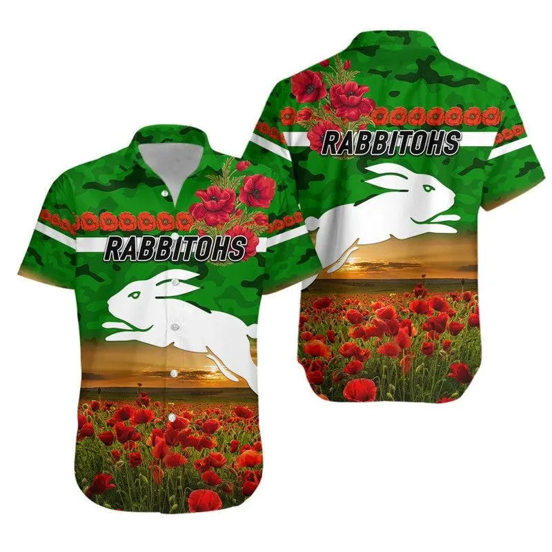 South Sydney Rabbitohs Anzac 2022 Hawaiian Shirt Poppy Flowers Vibes   Green Lt8_1