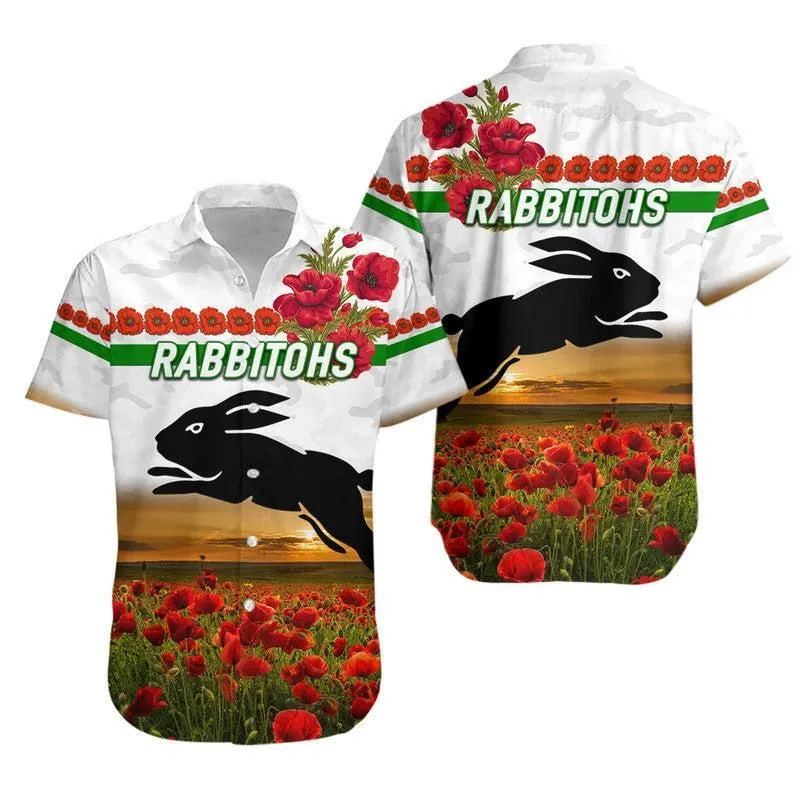 South Sydney Rabbitohs Anzac 2022 Hawaiian Shirt Poppy Flowers Vibes   White Lt8_1
