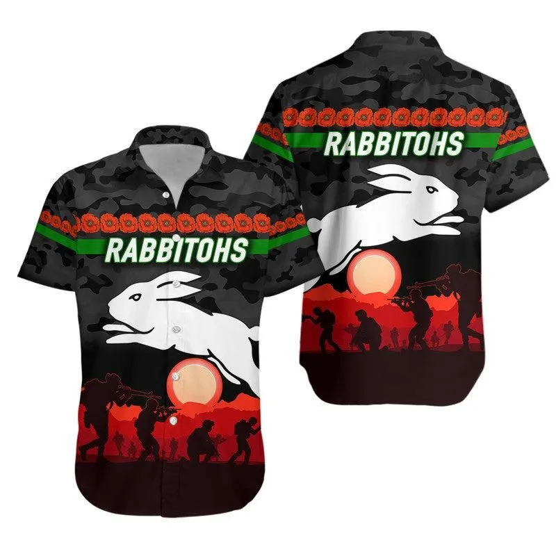 South Sydney Rabbitohs Anzac 2022 Hawaiian Shirt Simple Style   Black Lt8_1