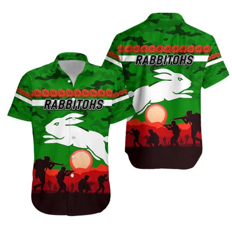 South Sydney Rabbitohs Anzac 2022 Hawaiian Shirt Simple Style   Green Lt8_1