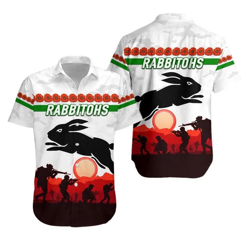 South Sydney Rabbitohs Anzac 2022 Hawaiian Shirt Simple Style   White Lt8_1