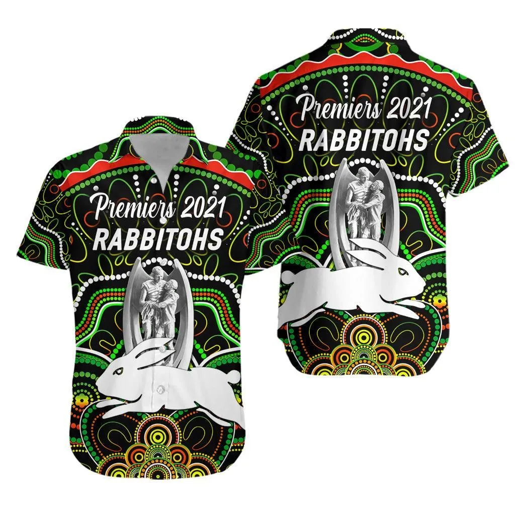 South Sydney Rabbitohs Hawaiian Shirt 2021 Indigenous Premiers   Trophy   Black Lt8_1