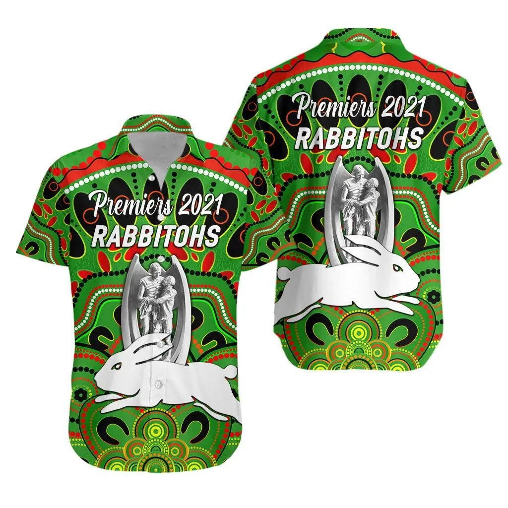 South Sydney Rabbitohs Hawaiian Shirt 2021 Indigenous Premiers   Trophy   Green Lt8_1