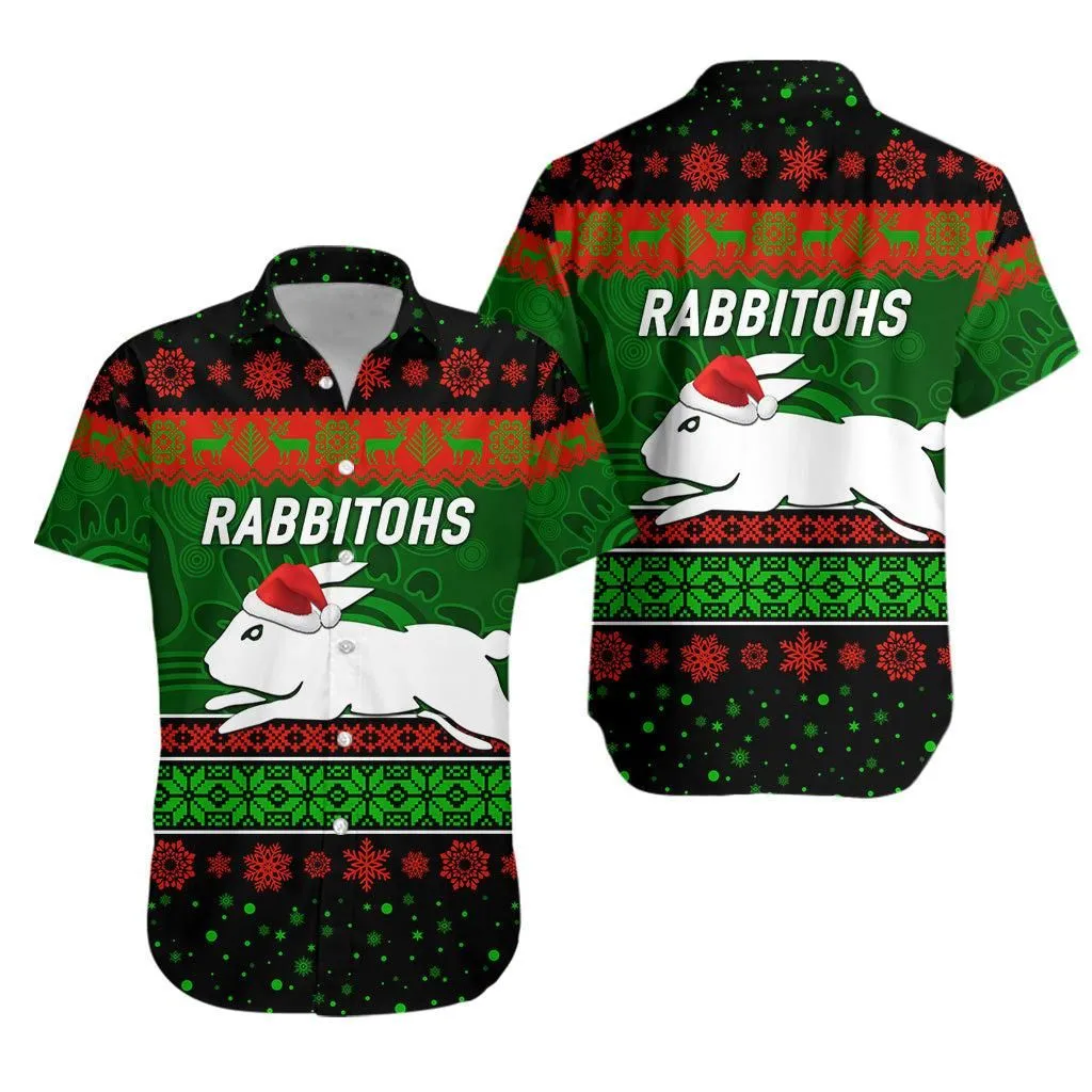 South Sydney Rabbitohs Hawaiian Shirt Christmas Simple Style   Black Lt8_0
