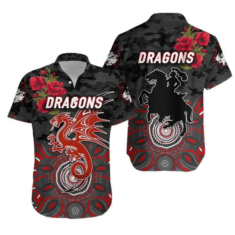 St George Illawarra Dragons Anzac 2022 Hawaiian Shirt Indigenous Vibes   Black Lt8_1