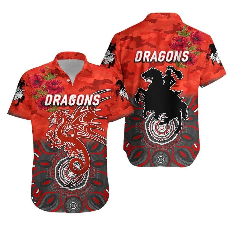 St George Illawarra Dragons Anzac 2022 Hawaiian Shirt Indigenous Vibes   Red Lt8_1
