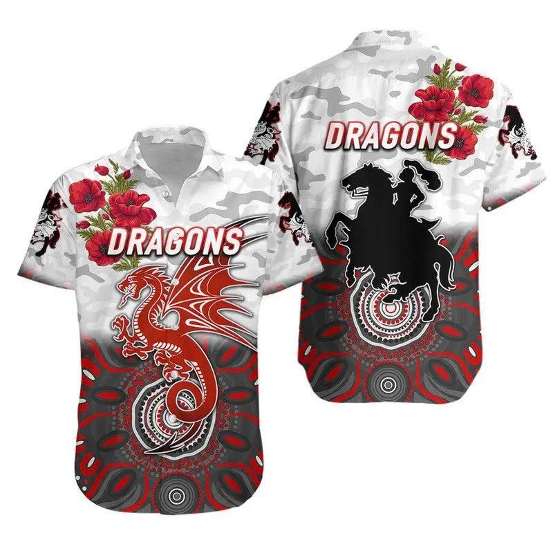 St George Illawarra Dragons Anzac 2022 Hawaiian Shirt Indigenous Vibes   White Lt8_1