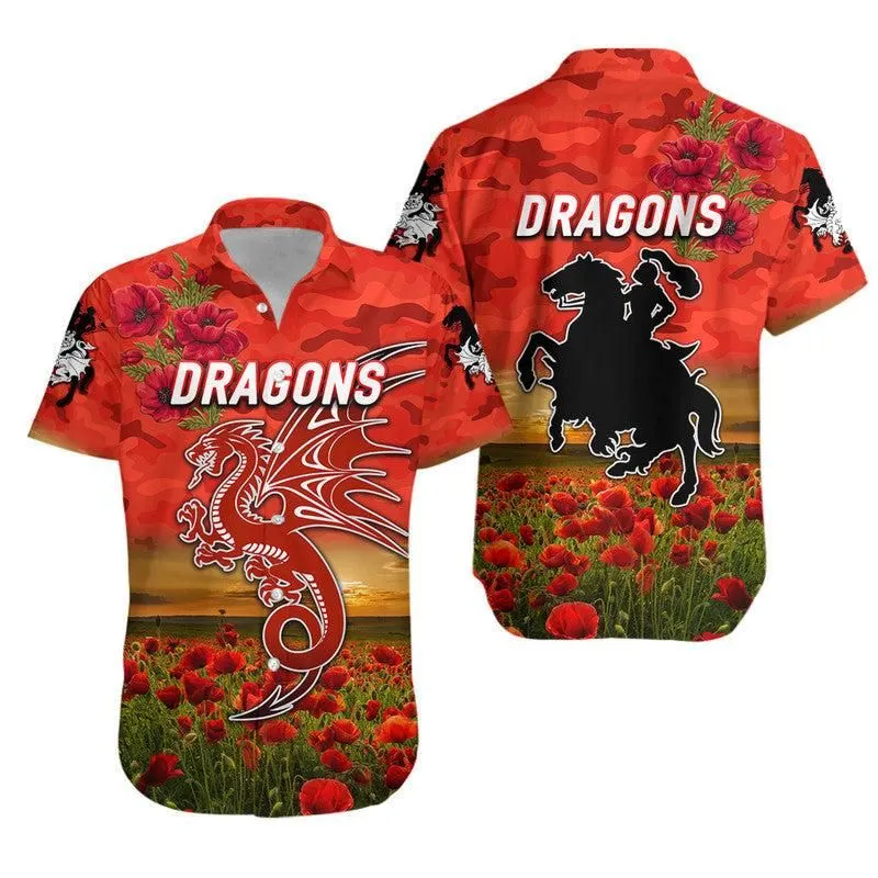 St George Illawarra Dragons Anzac 2022 Hawaiian Shirt Poppy Flowers Vibes   Red Lt8_1