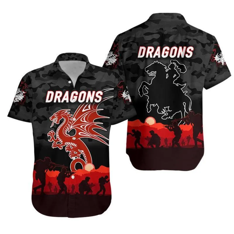 St George Illawarra Dragons Anzac 2022 Hawaiian Shirt Simple Style   Black Lt8_1