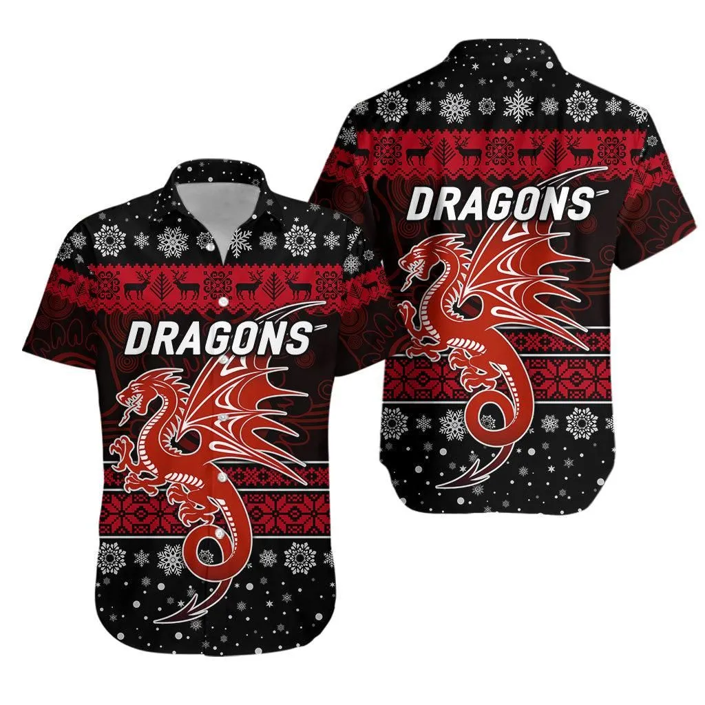 St George Illawarra Dragons Hawaiian Shirt Christmas Simple Style   Black Lt8_1