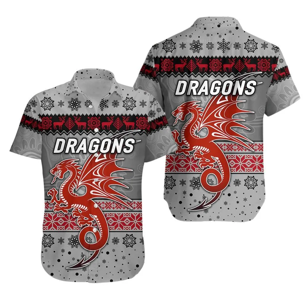 St George Illawarra Dragons Hawaiian Shirt Christmas Simple Style   Grey Lt8_1