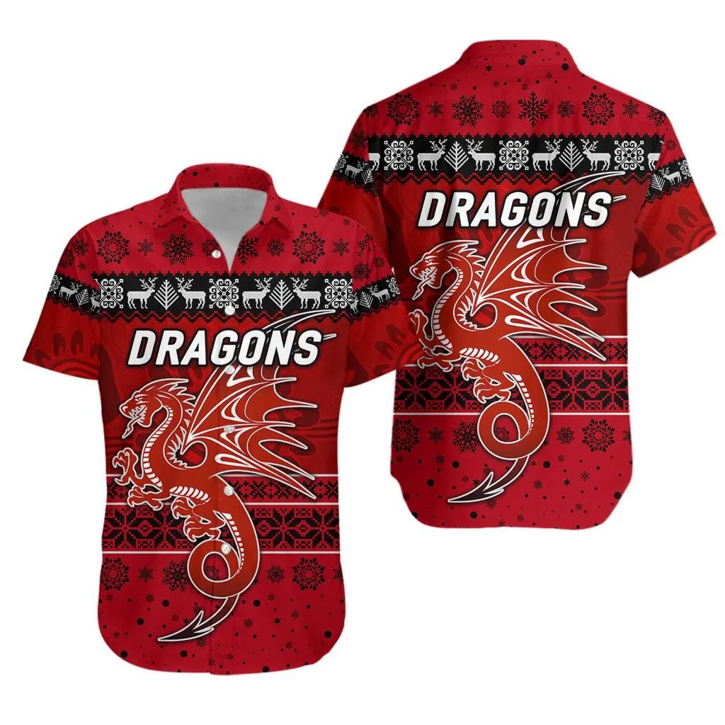St George Illawarra Dragons Hawaiian Shirt Christmas Simple Style   Red Lt8_1