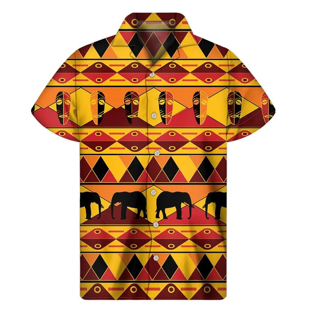 Sunset African Tribal Pattern Print Mens Short Sleeve Shirt_1