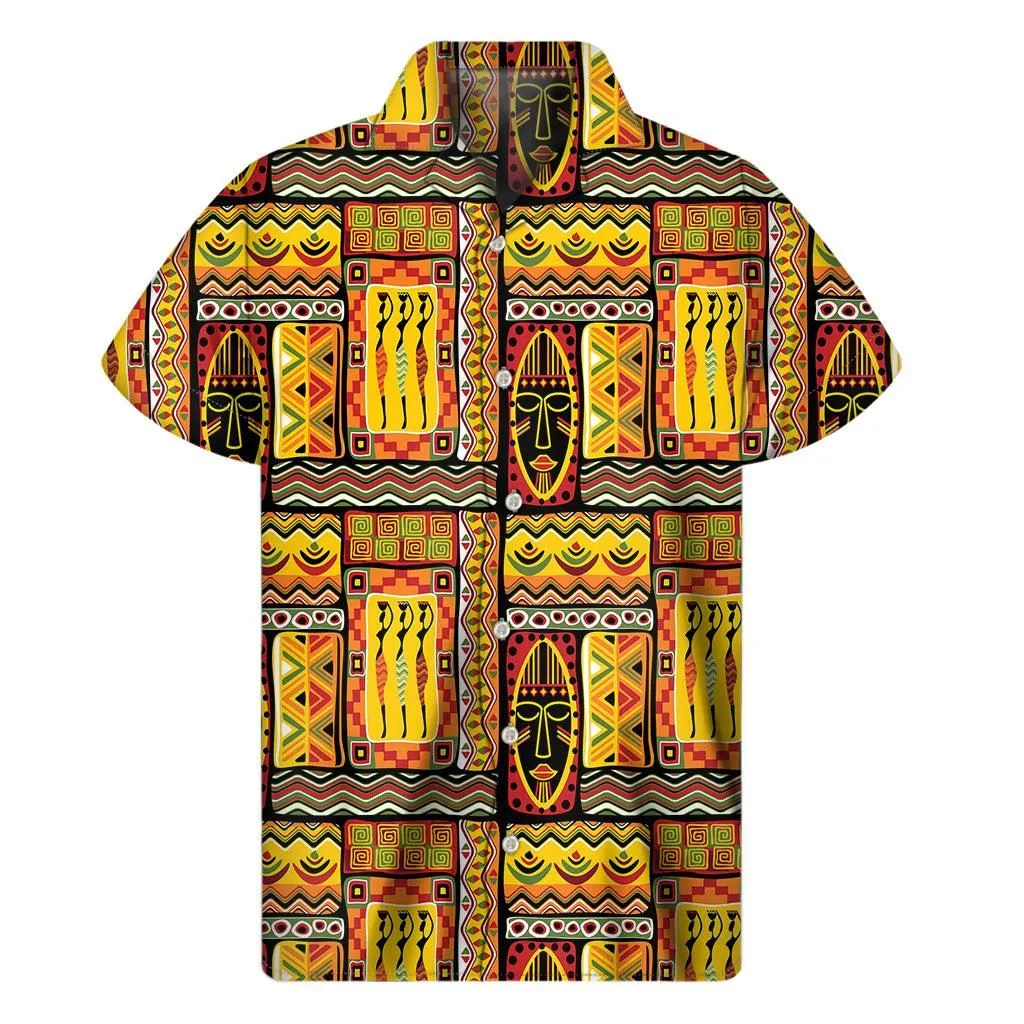 Sunset Ethnic African Tribal Print Mens Short Sleeve Shirt_1