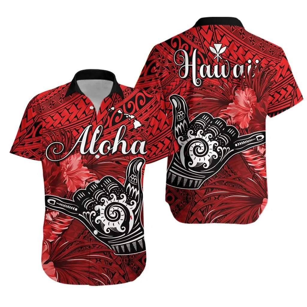 The Shaka Hawaii Hawaiian Shirt Tropical Flowers Red Version Lt13_0