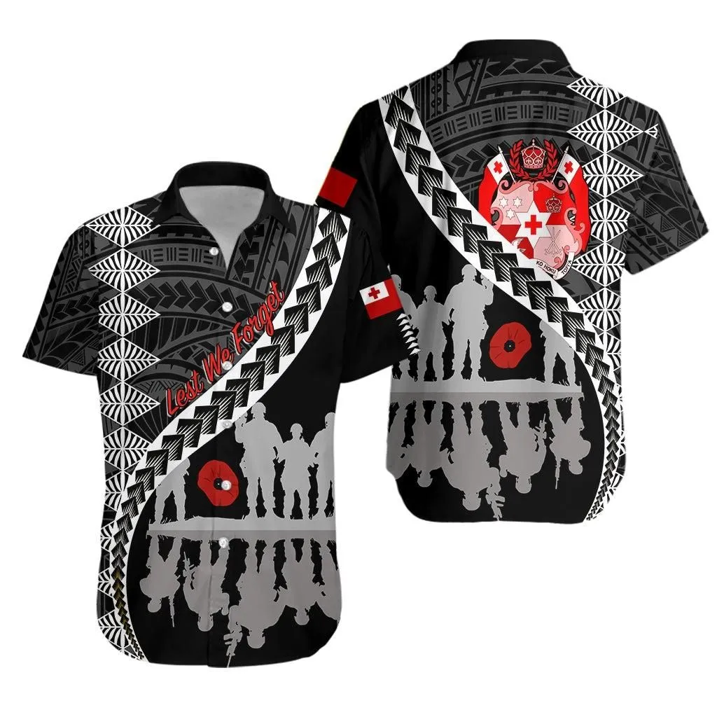 Tonga Anzac Day Black And White Hawaiian Shirt Lest We Forget Lt7_0