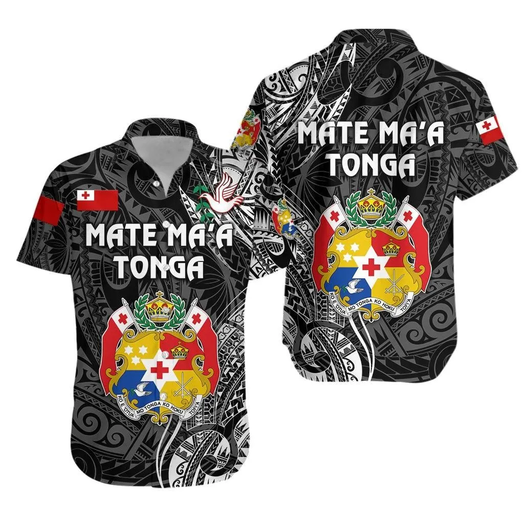 Tonga Coat Of Arms Hawaiian Shirt Simple Vibes Black Lt8_1