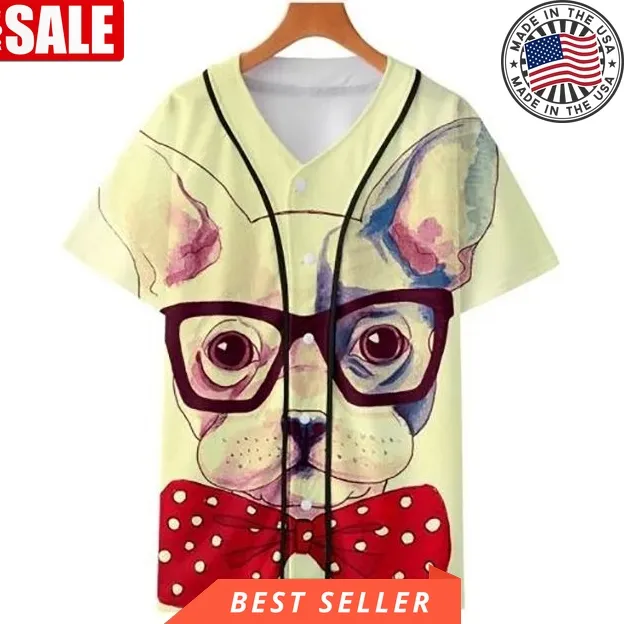 Gentleman French Dog Painting Gift For Lover Baseball Jersey