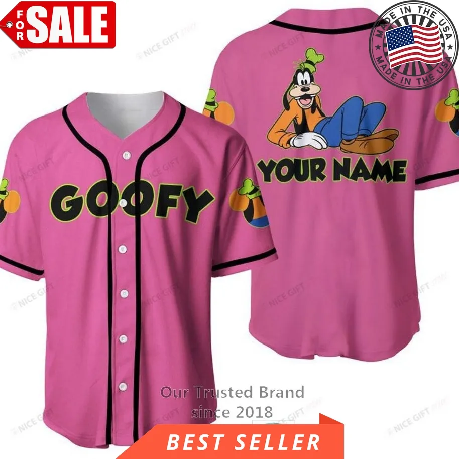 Goofy Custom Name Pink Baseball Jersey Shirt