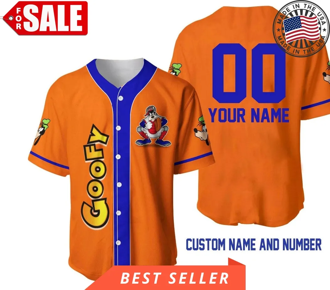Goofy Dog Orange Blue Disney Cartoon Design Custom Personalized Baseball Jersey