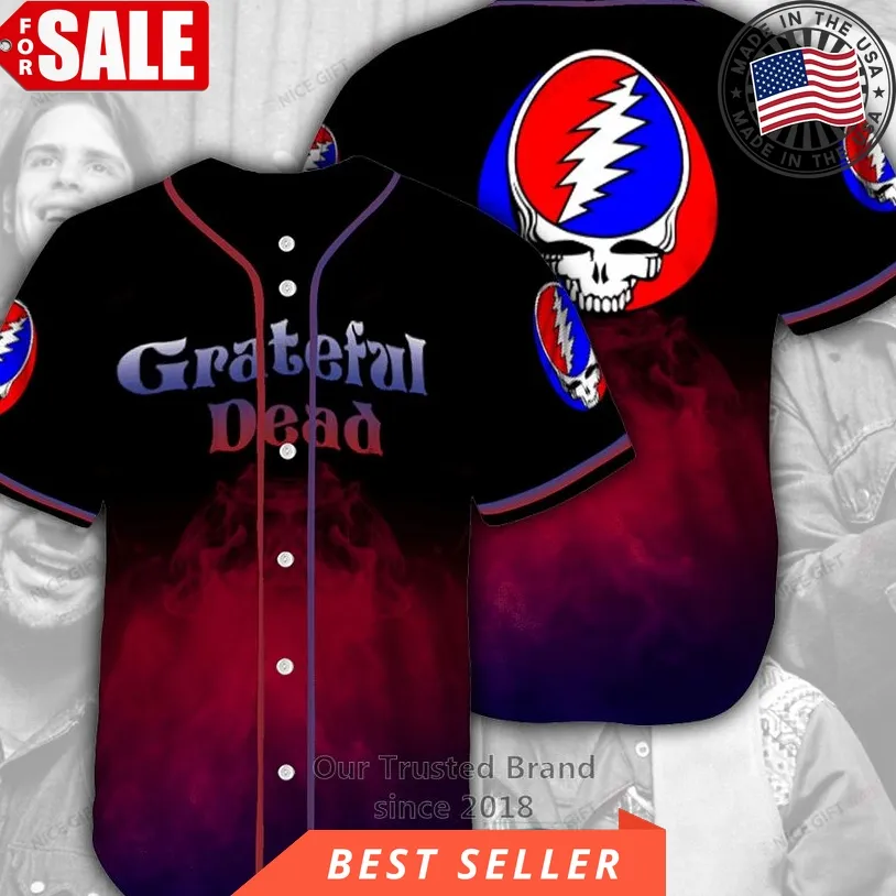 Grateful Dead Fire Black Baseball Jersey