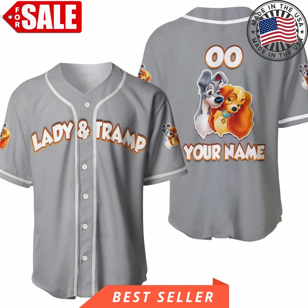 Gray White Disney Cartoon Lady And The Tramp Dogs Custom Personalized Xs Baseball Jersey