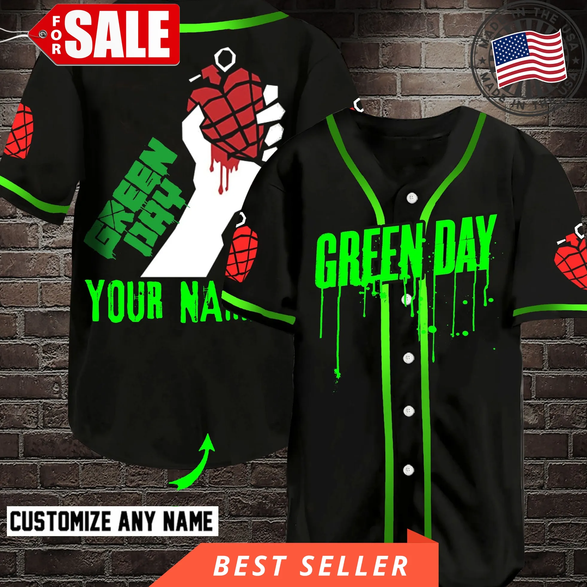 Green Day Customize Name Baseball Jersey Shirt