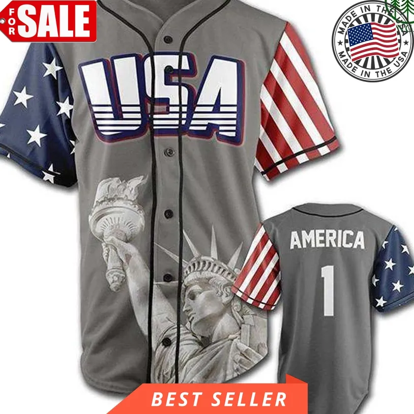 Grey American First Statue Of Liberty Baseball Jersey Shirt