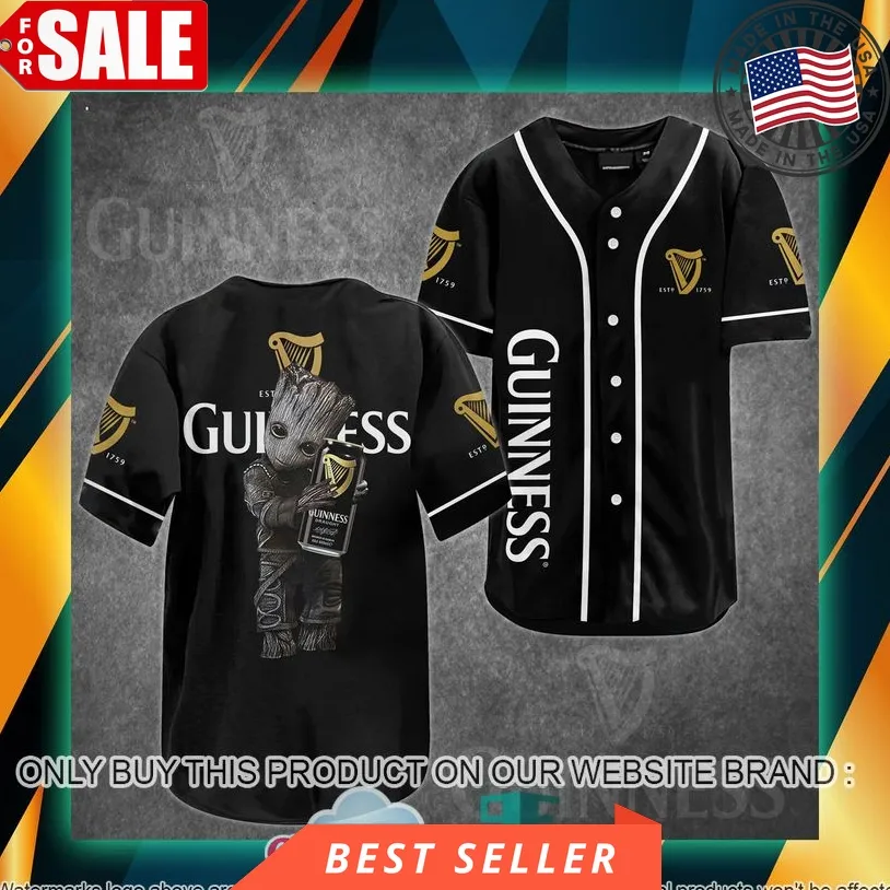 Groot Hug Guinness Black Baseball Jersey