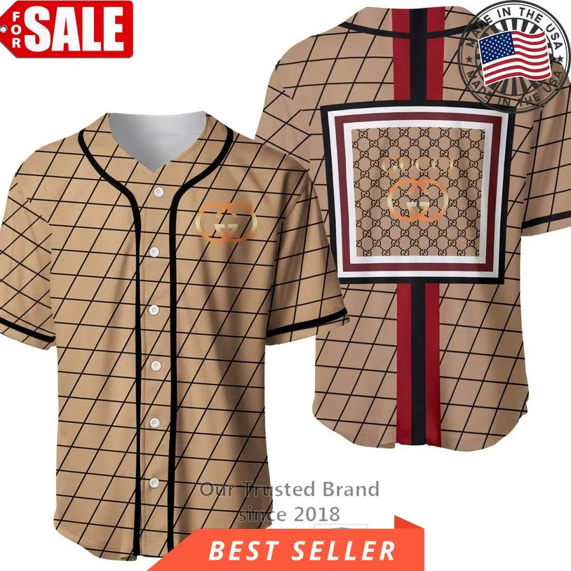 Gucci Brown Checkered Baseball Jersey