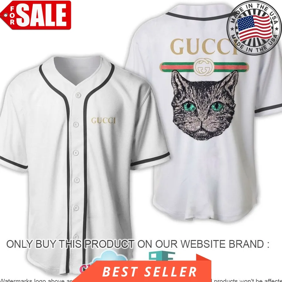 Gucci Cat White Baseball Jersey Shirt