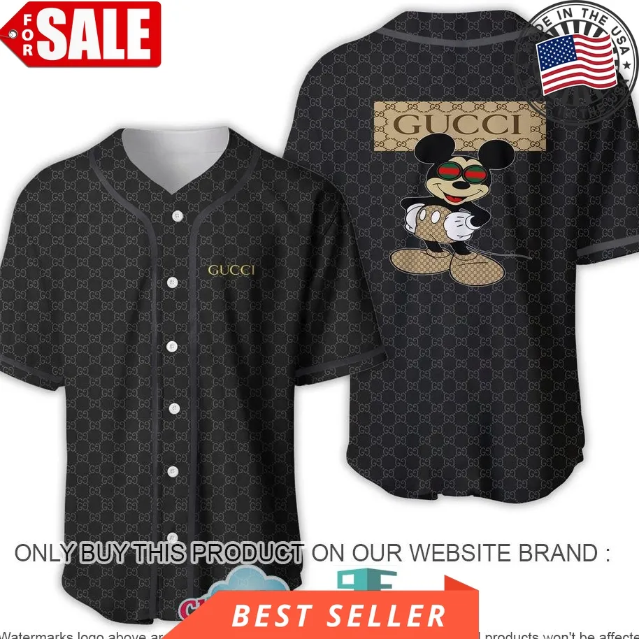 Gucci Mickey Mouse Black Baseball Jersey Shirt