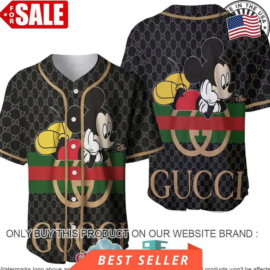 Gucci Mickey Mouse Black Pattern Baseball Jersey Shirt