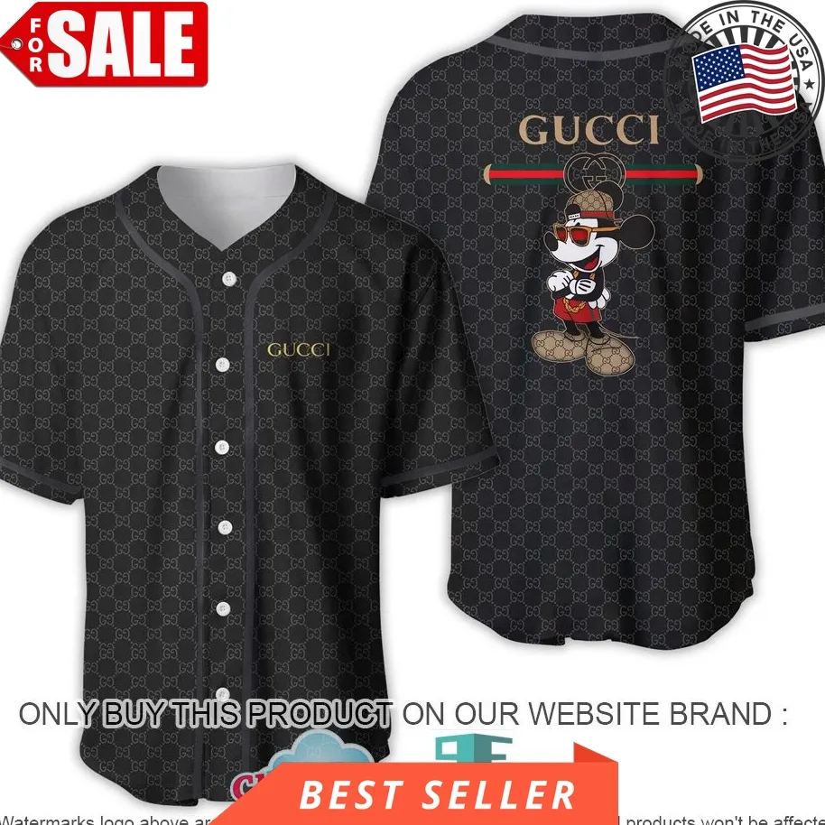 Gucci Mickey Mouse Disney Black Baseball Jersey Shirt