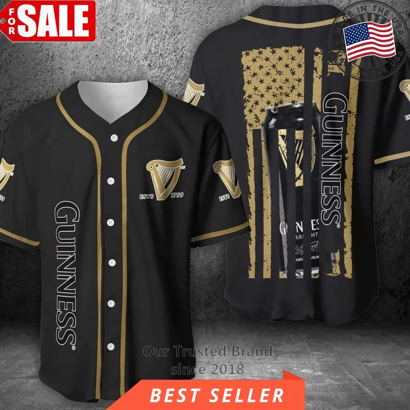 Guinness Can United States Flag Black Baseball Jersey