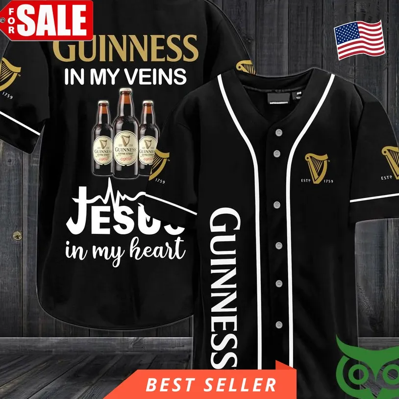 Guinness In My Veins Jesus In My Heart Baseball Jersey Shirt