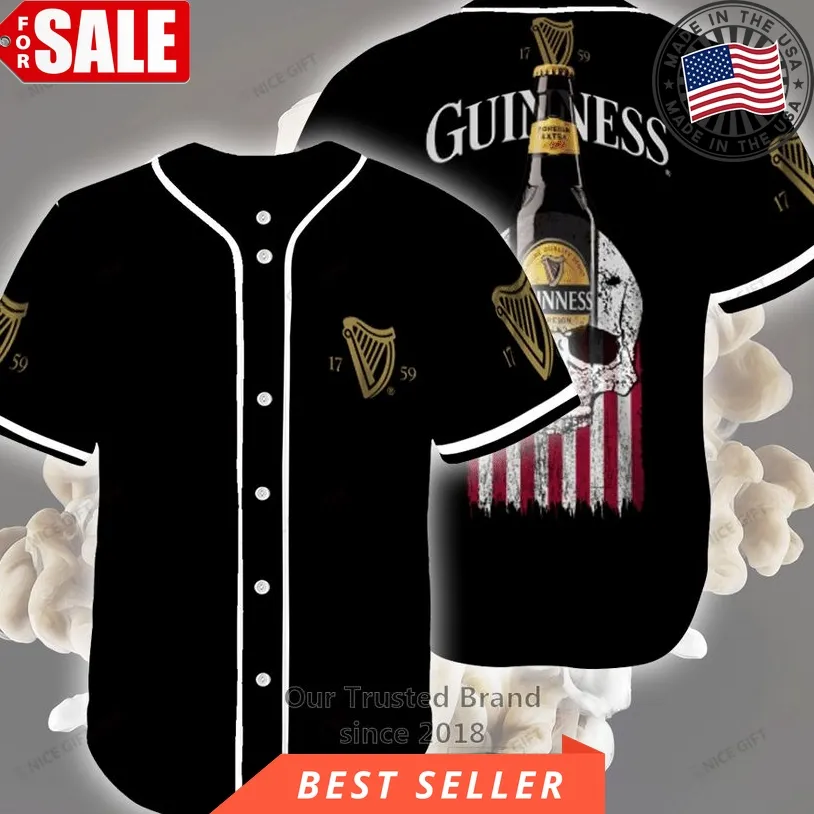 Guinness Skull United States Flag Black Baseball Jersey