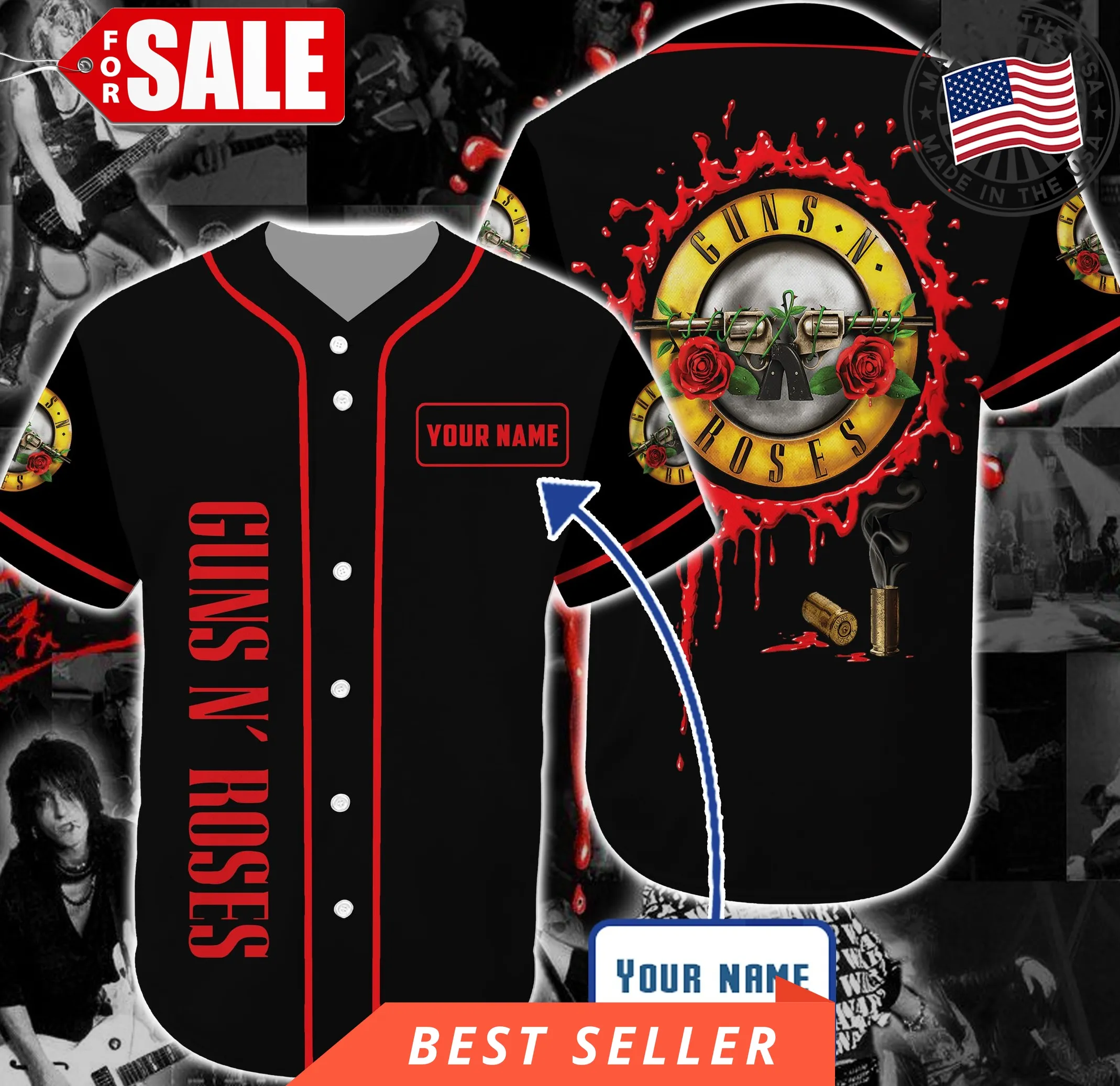 Guns N Rose 4 Types Personalized Custom Name Baseball Tee Jersey Shirt Unisex Men Women
