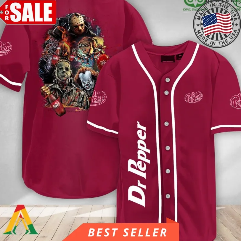 Halloween Horror Characters Dr Pepper Baseball Jersey Shirt