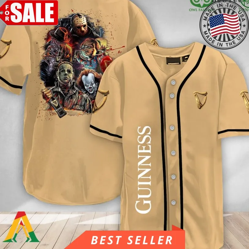 Halloween Horror Characters Guinness Beer Baseball Jersey Shirt