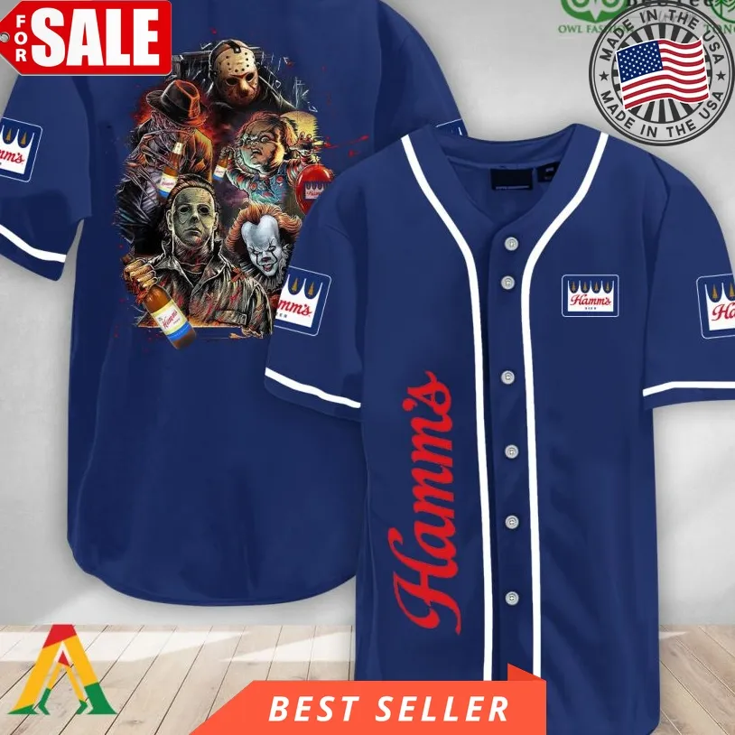 Halloween Horror Characters Hamm's Beer Baseball Jersey Shirt