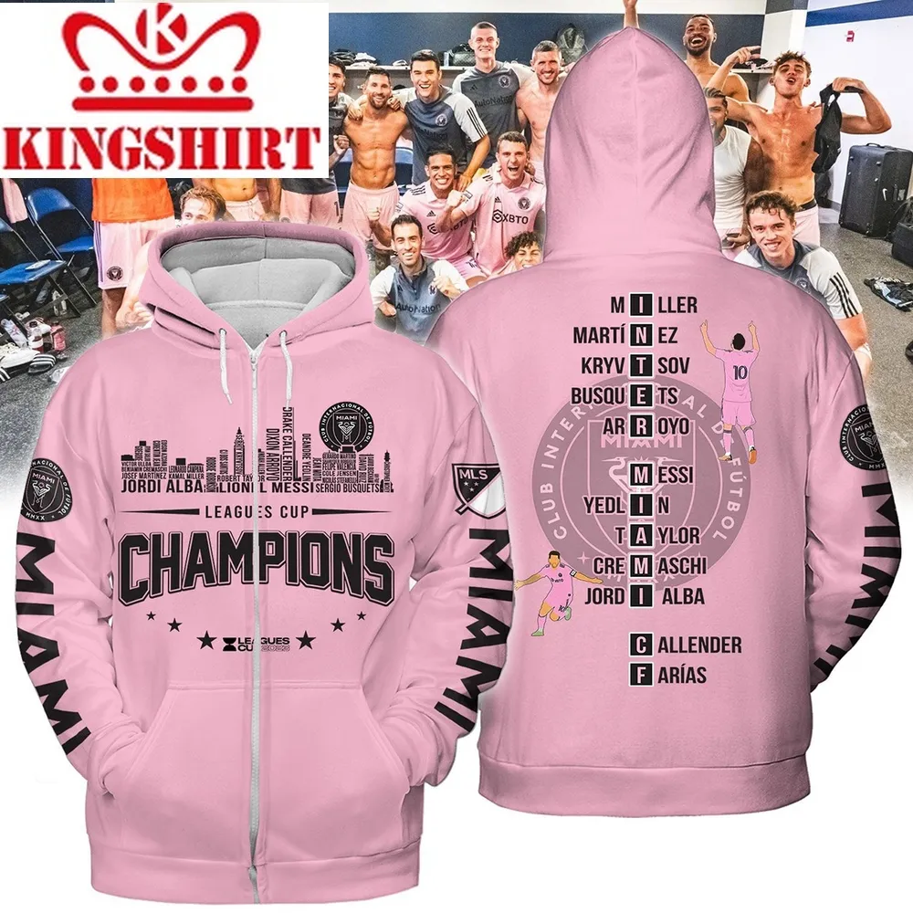 Lionel Messi Inter Miami Leagues Cup Champions 2023 Hoodie Pink