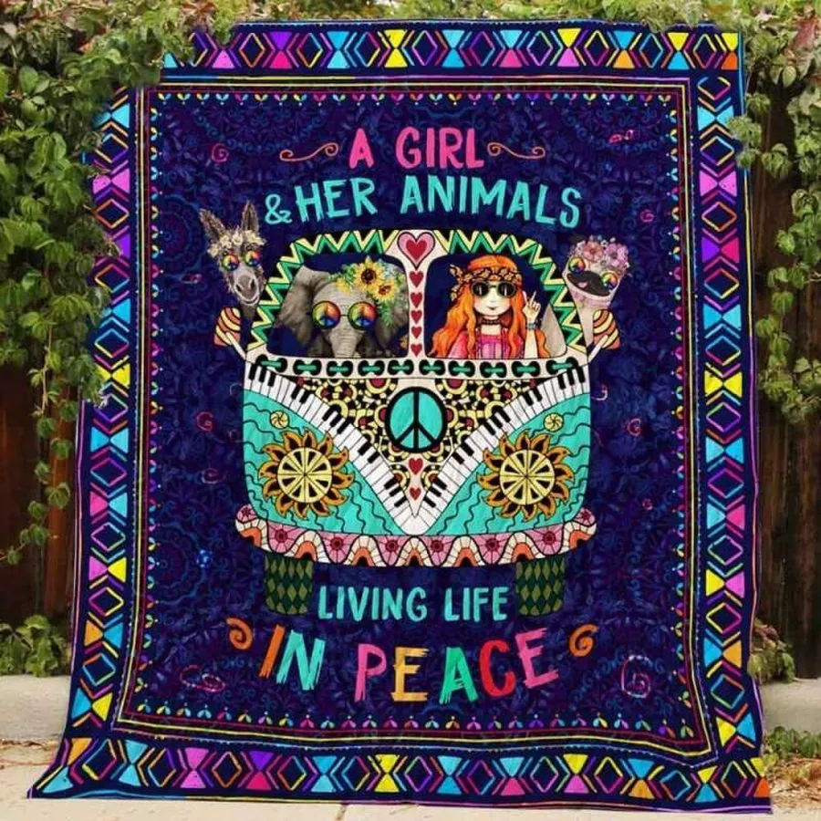 A Girl Her Animals 3D Customized Quilt